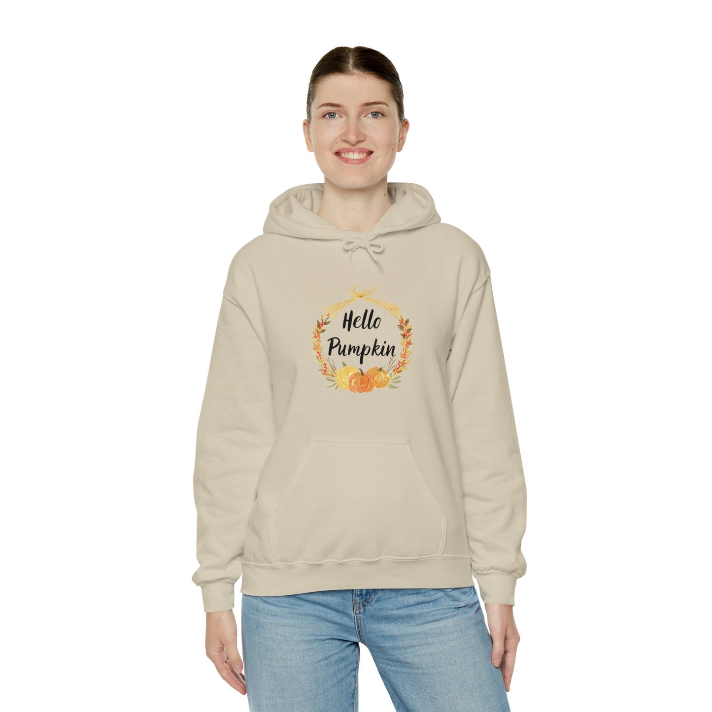 Hello Pumpkin Hooded Sweatshirt, Autumn Hoodie, Fall Aesthetic Sweatshirt, Long Sleeve Sweatshirt
