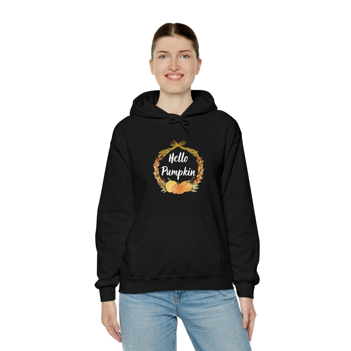 Hello Pumpkin Hooded Sweatshirt, Autumn Hoodie, Fall Aesthetic Sweatshirt, Long Sleeve Sweatshirt