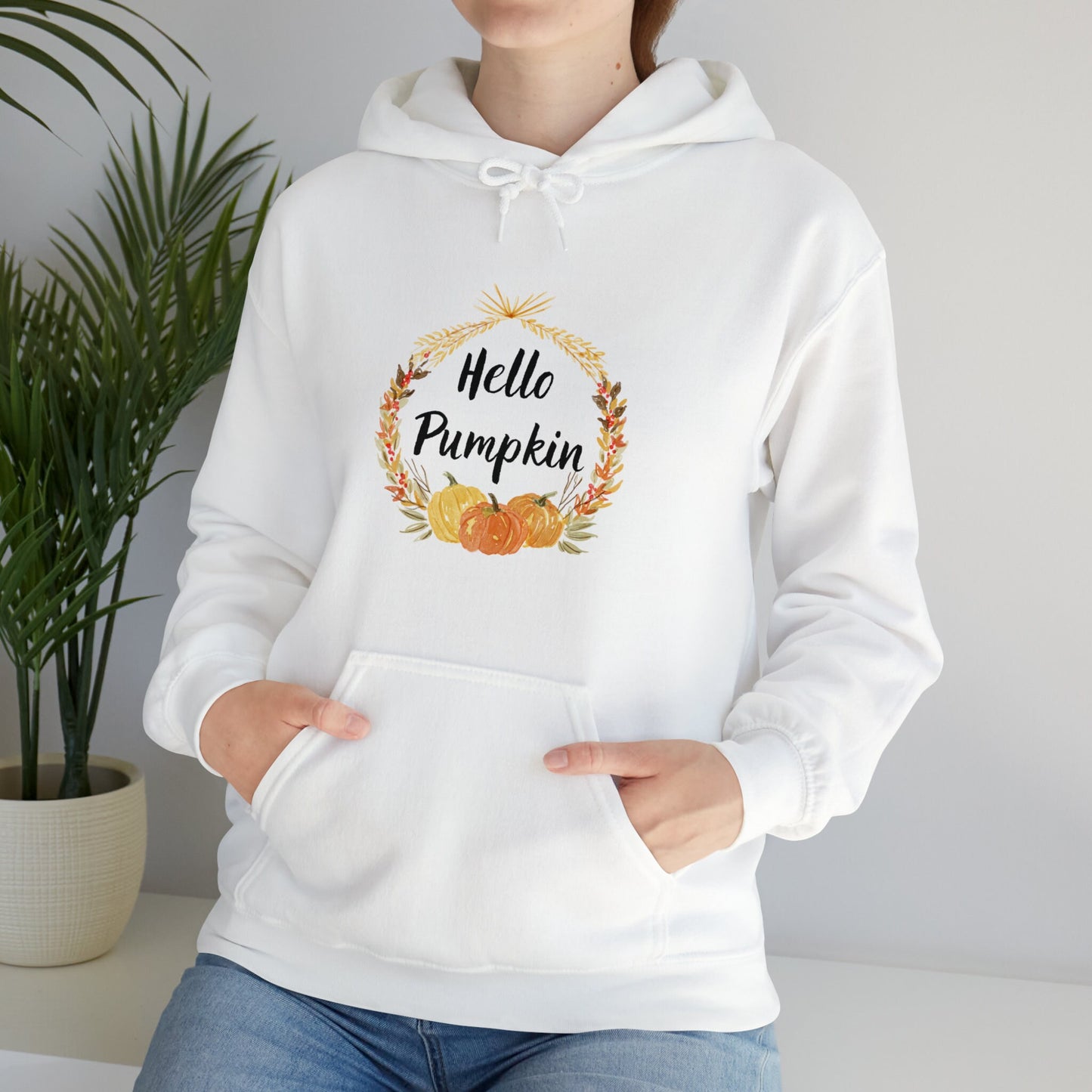 Hello Pumpkin Hooded Sweatshirt, Autumn Hoodie, Fall Aesthetic Sweatshirt, Long Sleeve Sweatshirt