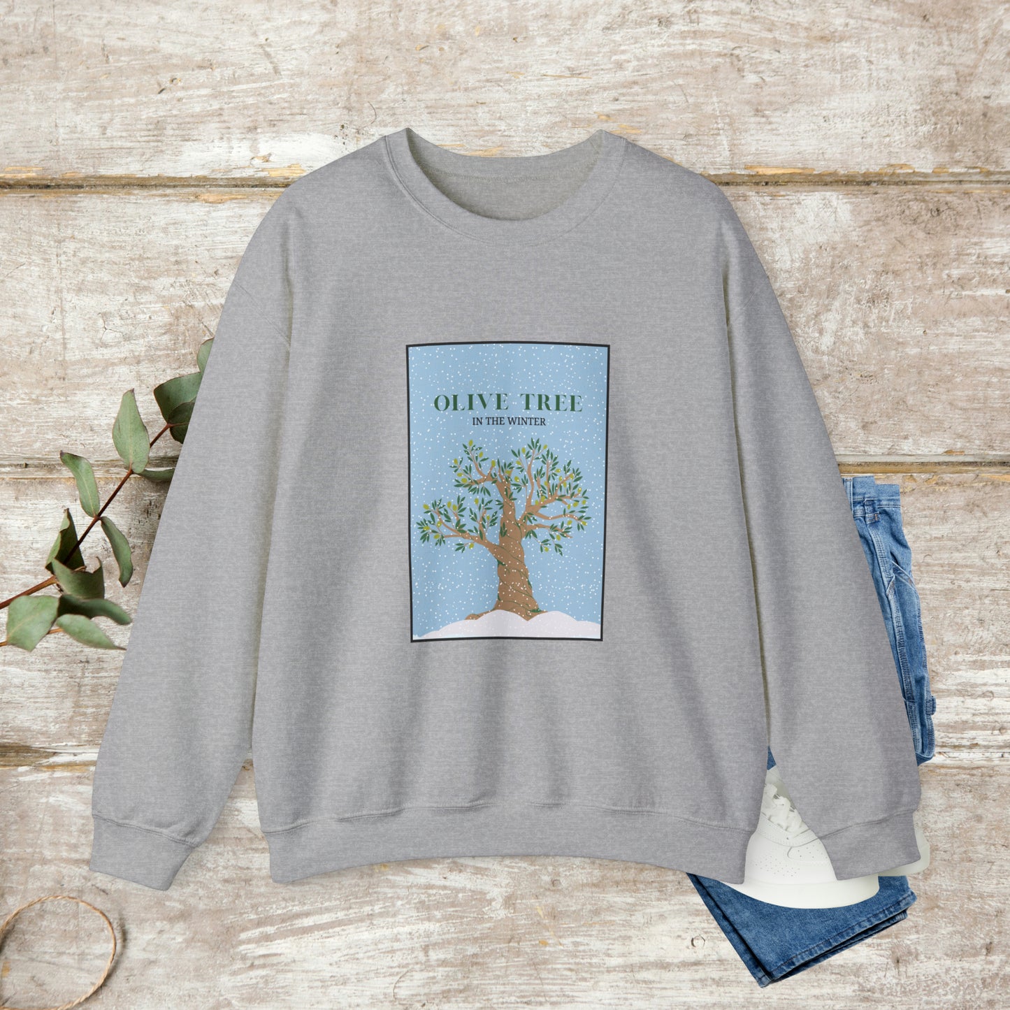 Olive Tree Sweater, Cotton Crewneck Sweater, Winter Sweatshirt, Unisex Sweatshirt