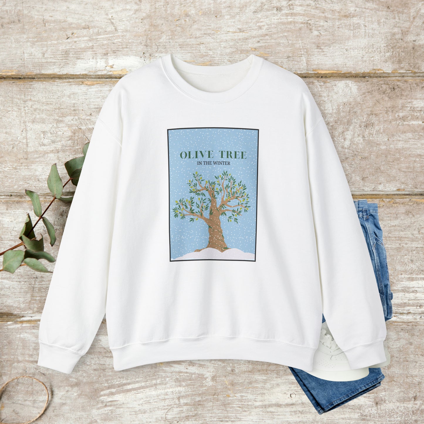 Olive Tree Sweater, Cotton Crewneck Sweater, Winter Sweatshirt, Unisex Sweatshirt EUR