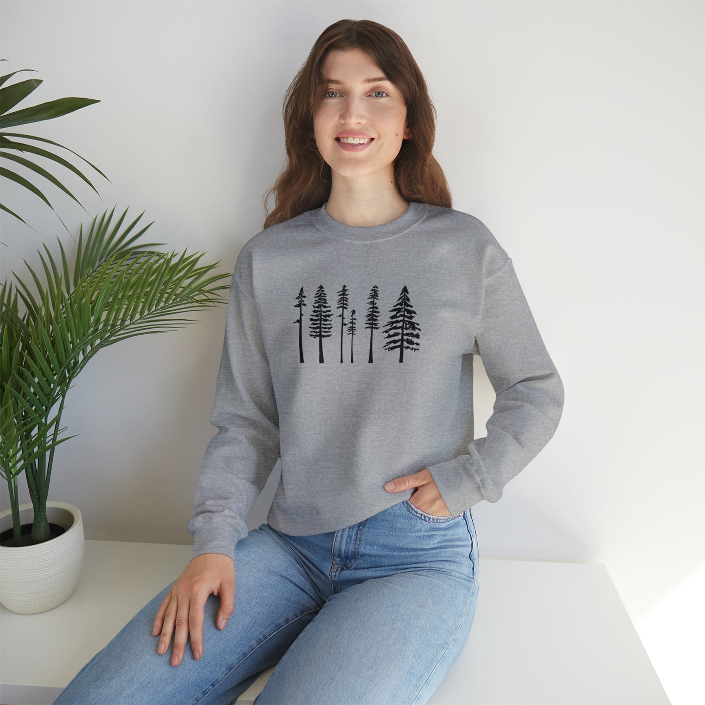 Pine Trees Sweater, Cotton Crewneck Sweater, Winter Sweatshirt, Womens Sweatshirt