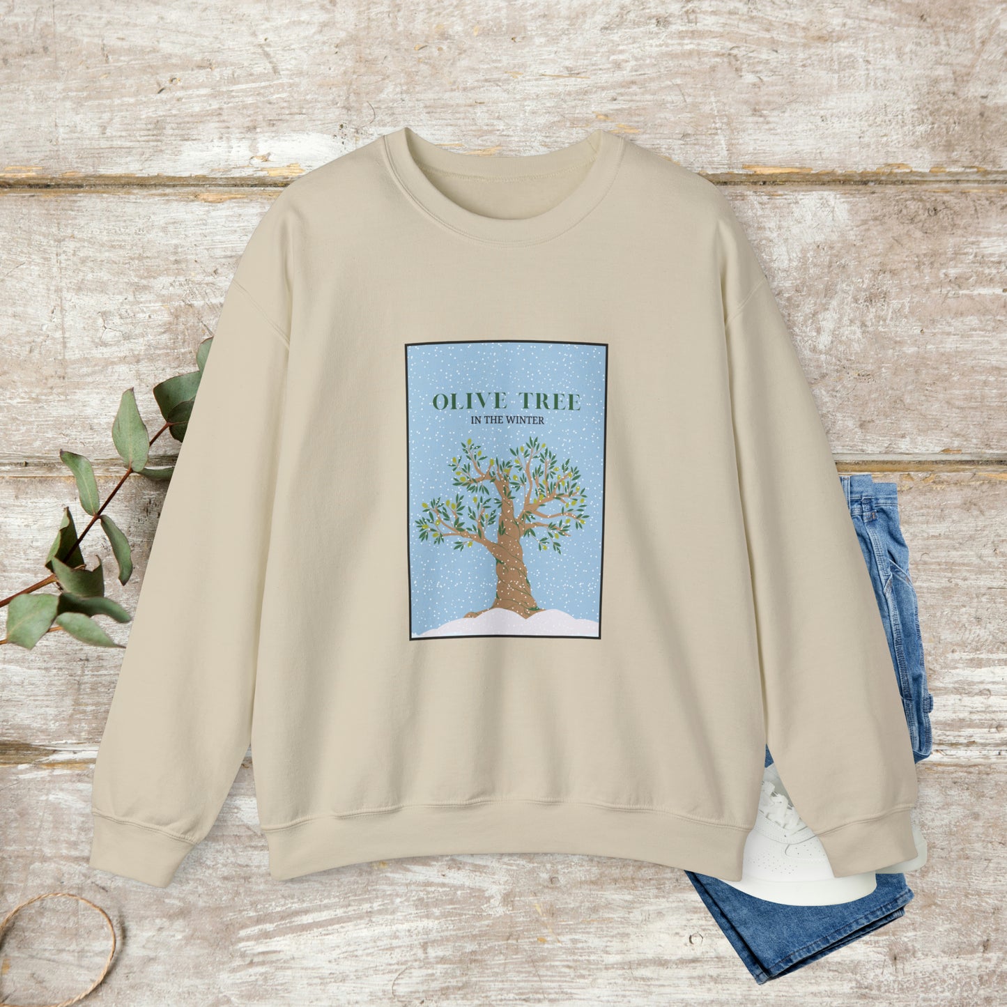 Olive Tree Sweater, Cotton Crewneck Sweater, Winter Sweatshirt, Unisex Sweatshirt