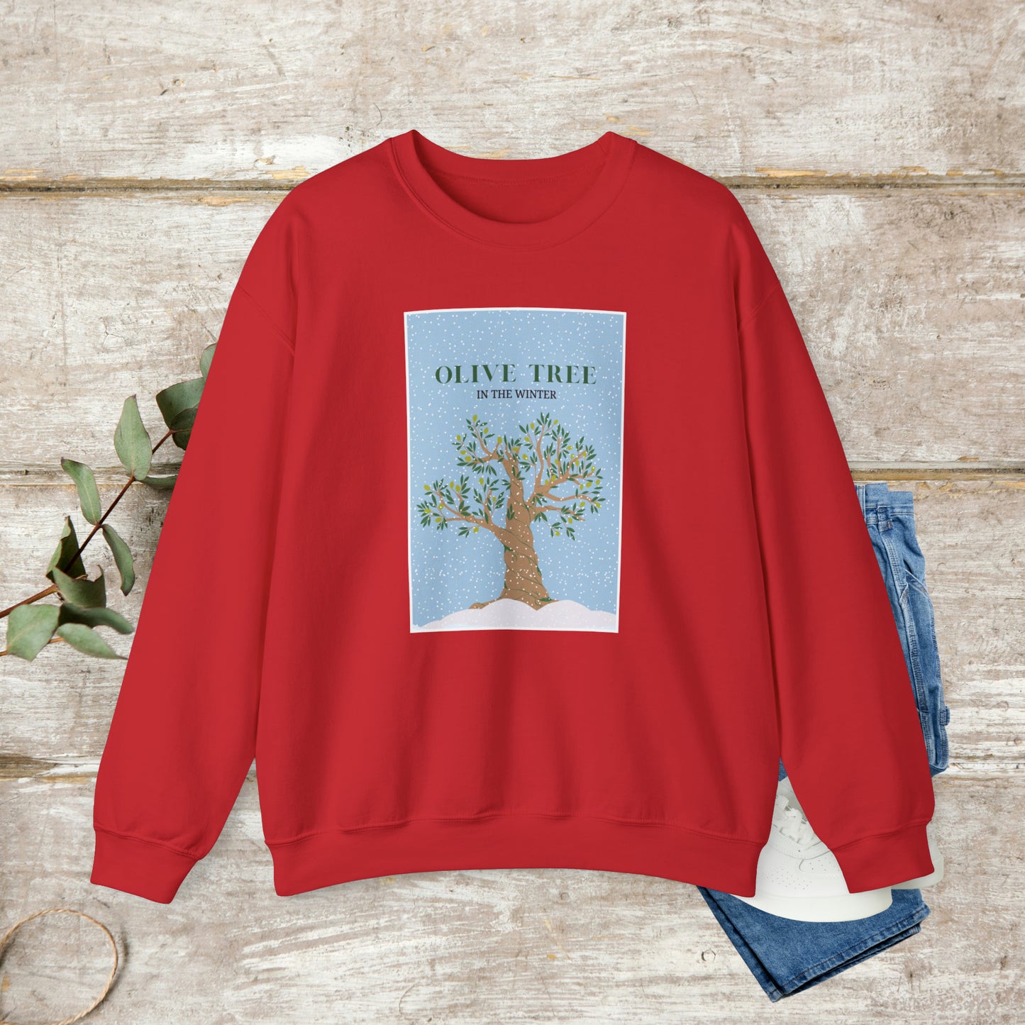 Olive Tree Sweater, Cotton Crewneck Sweater, Winter Sweatshirt, Unisex Sweatshirt EUR