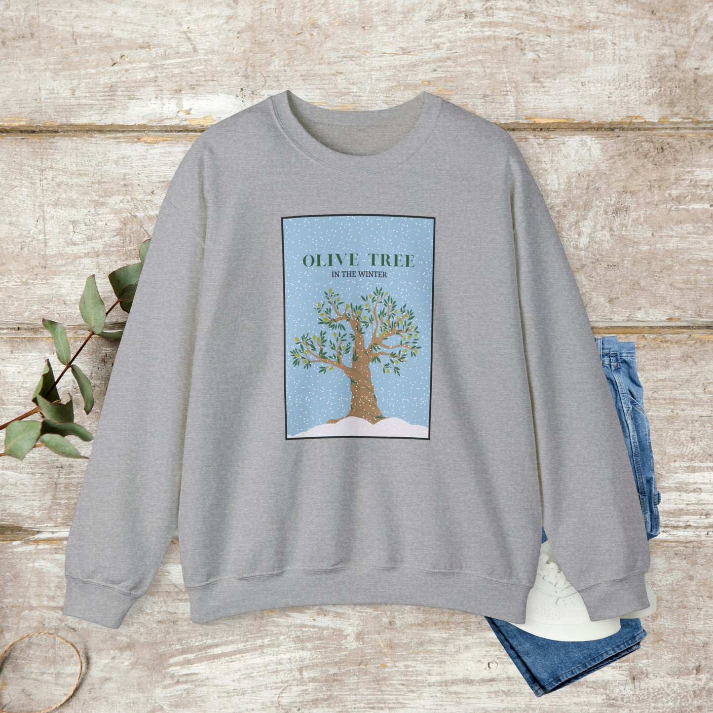 Olive Tree Sweater, Cotton Crewneck Sweater, Winter Sweatshirt, Unisex Sweatshirt EUR