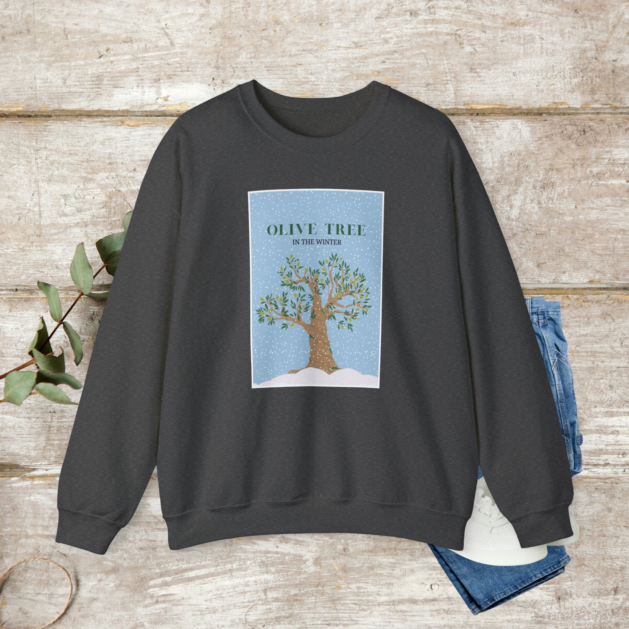 Olive Tree Sweater Cotton Crewneck Sweater Winter Sweatshirt Unisex NW Print Art