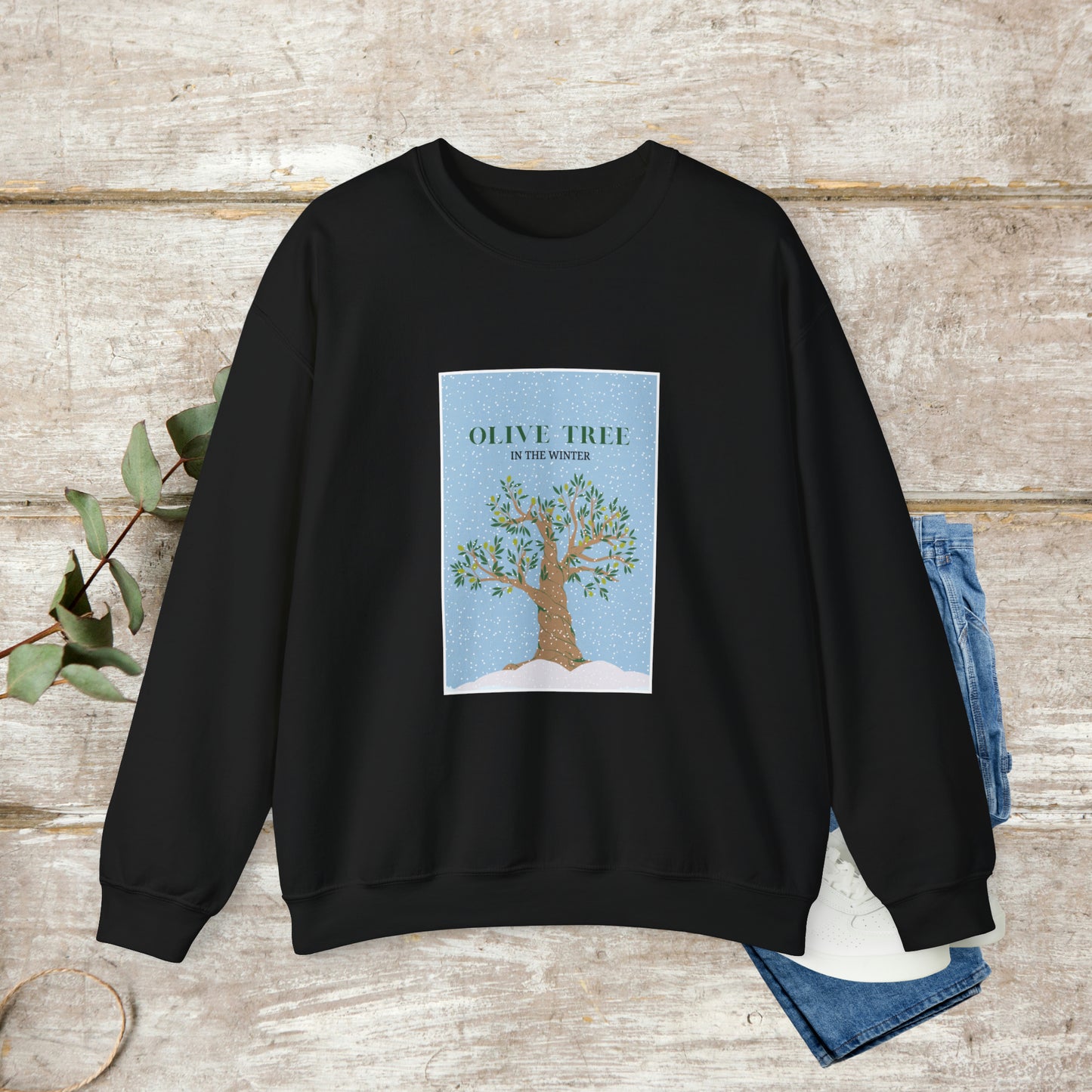 Olive Tree Sweater, Cotton Crewneck Sweater, Winter Sweatshirt, Unisex Sweatshirt