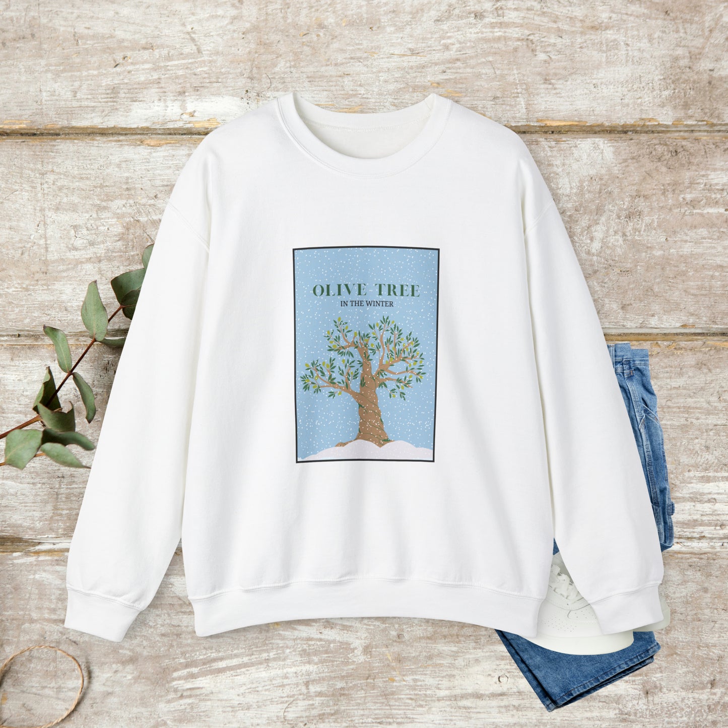 Olive Tree Sweater, Cotton Crewneck Sweater, Winter Sweatshirt, Unisex Sweatshirt