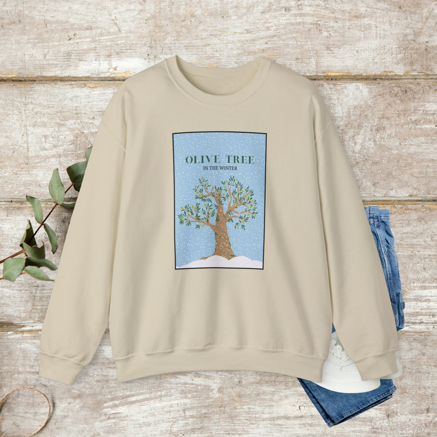 Olive Tree Sweater, Cotton Crewneck Sweater, Winter Sweatshirt, Unisex Sweatshirt EUR