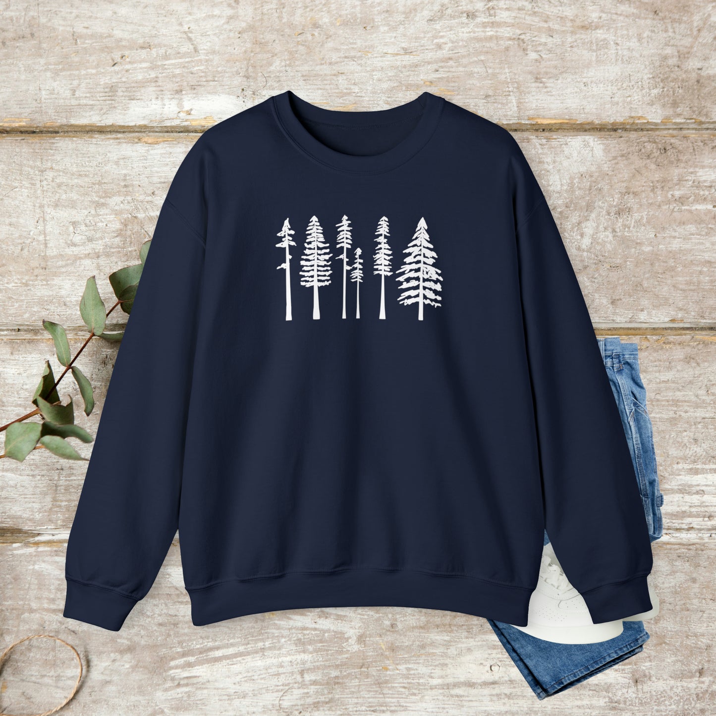 Pine Trees Sweater, Cotton Crewneck Sweater, Winter Sweatshirt, Womens Sweatshirt EUR