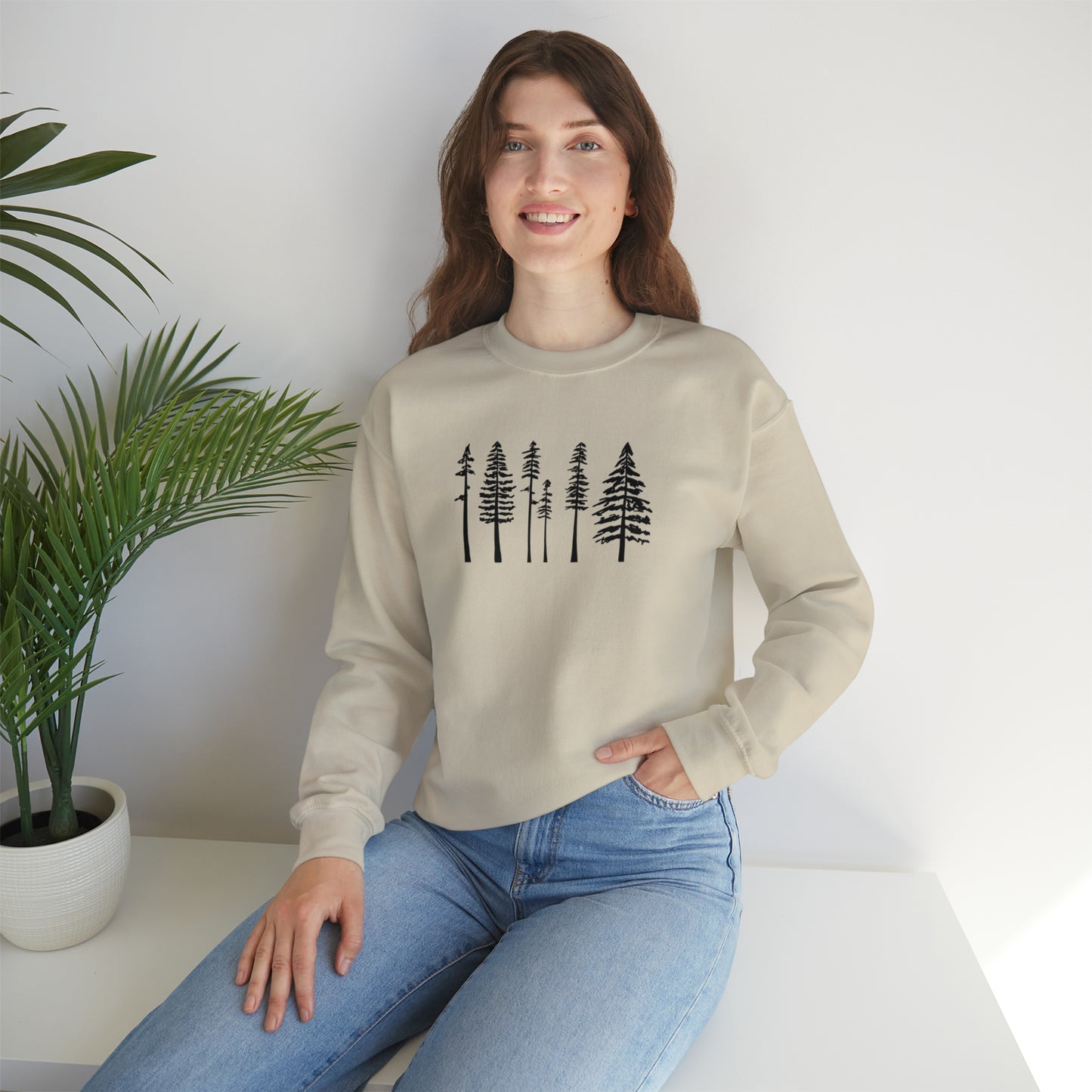 Pine Trees Sweater, Cotton Crewneck Sweater, Winter Sweatshirt, Womens Sweatshirt