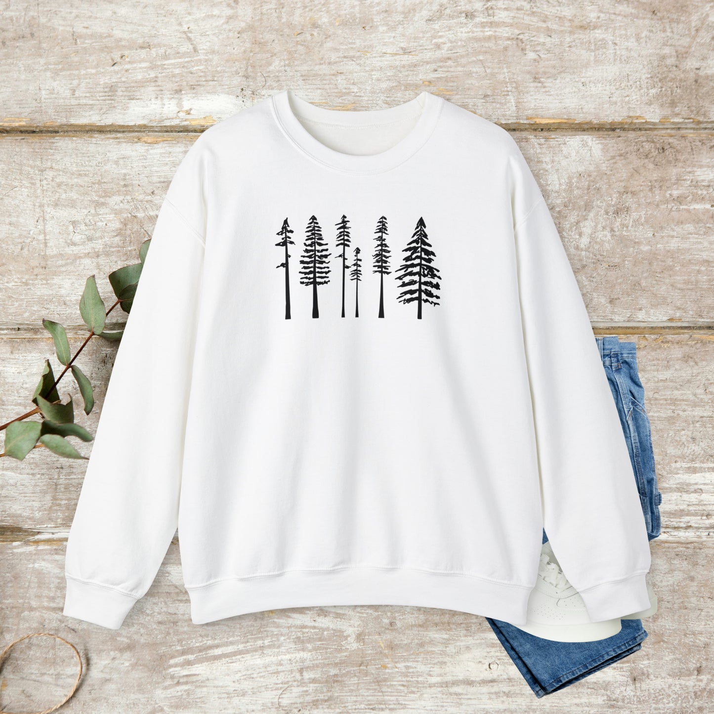 Pine Trees Sweater, Cotton Crewneck Sweater, Winter Sweatshirt, Womens Sweatshirt EUR