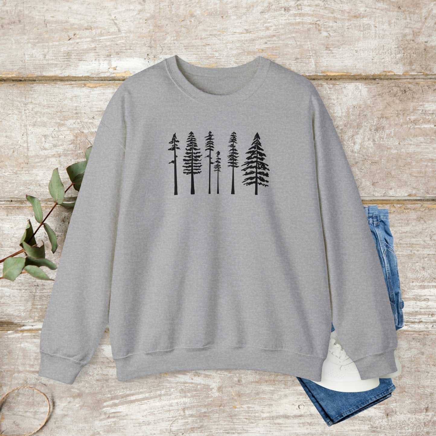 Pine Trees Sweater, Cotton Crewneck Sweater, Winter Sweatshirt, Womens Sweatshirt EUR