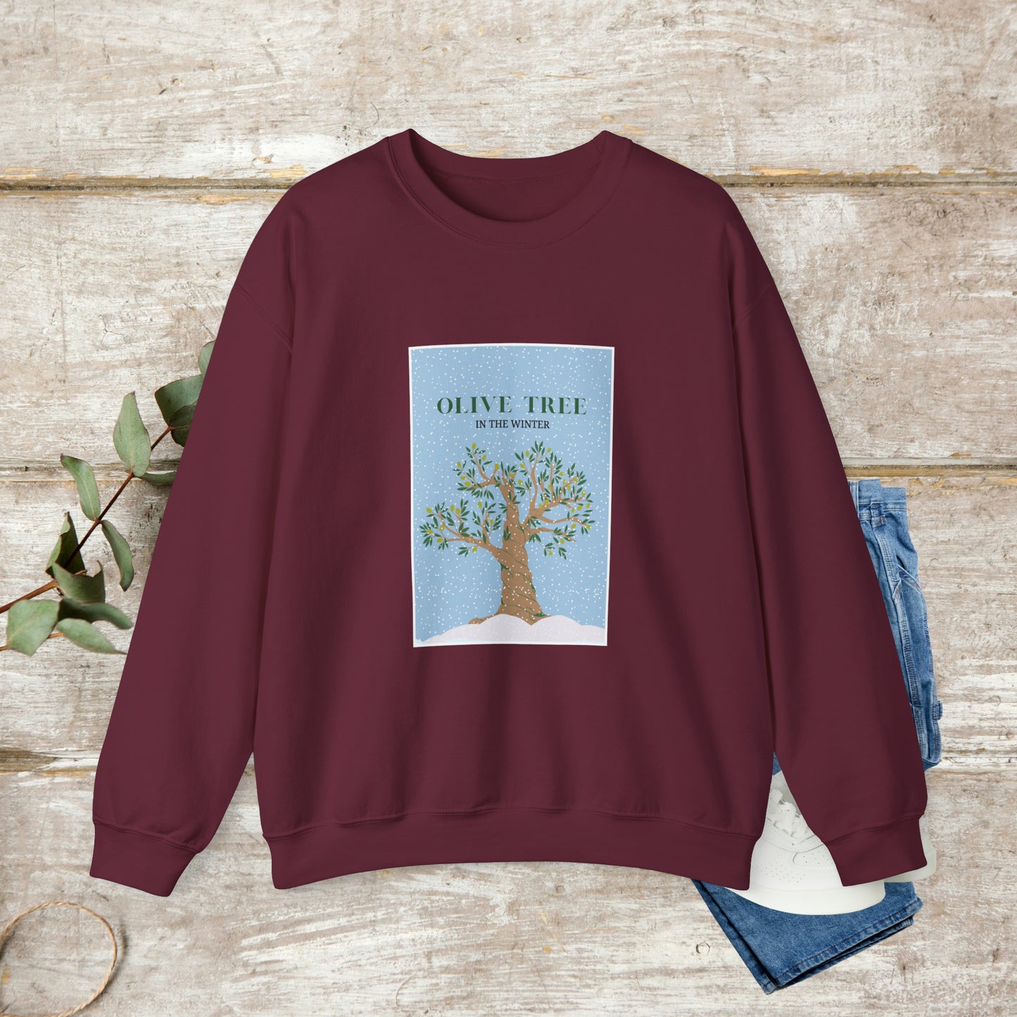 Olive Tree Sweater, Cotton Crewneck Sweater, Winter Sweatshirt, Unisex Sweatshirt