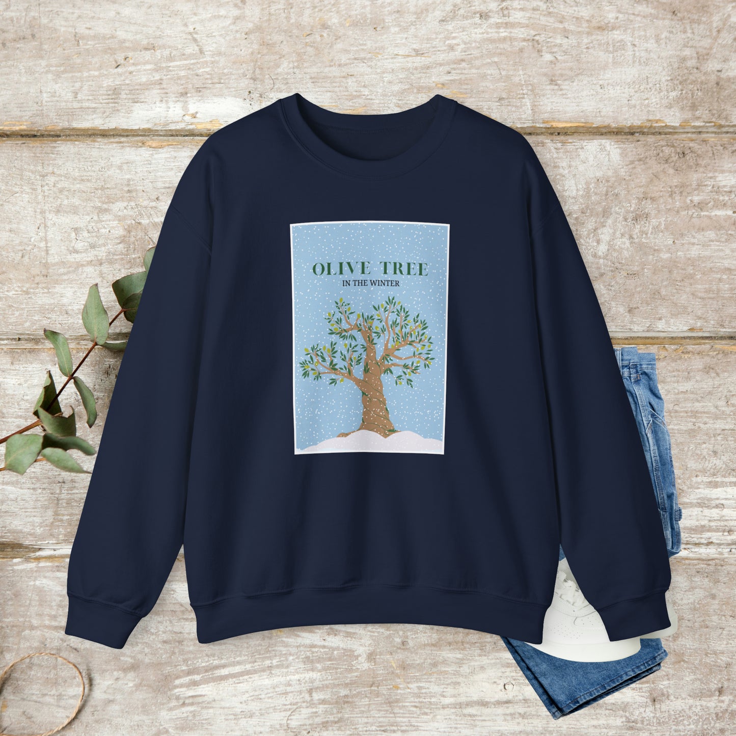 Olive Tree Sweater, Cotton Crewneck Sweater, Winter Sweatshirt, Unisex Sweatshirt EUR