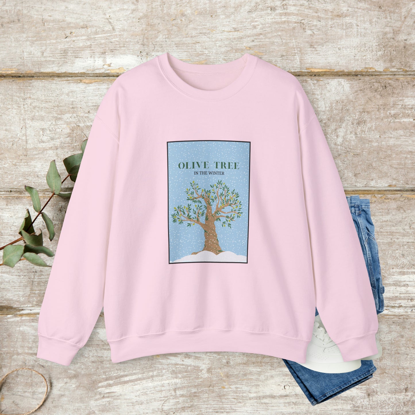 Olive Tree Sweater, Cotton Crewneck Sweater, Winter Sweatshirt, Unisex Sweatshirt