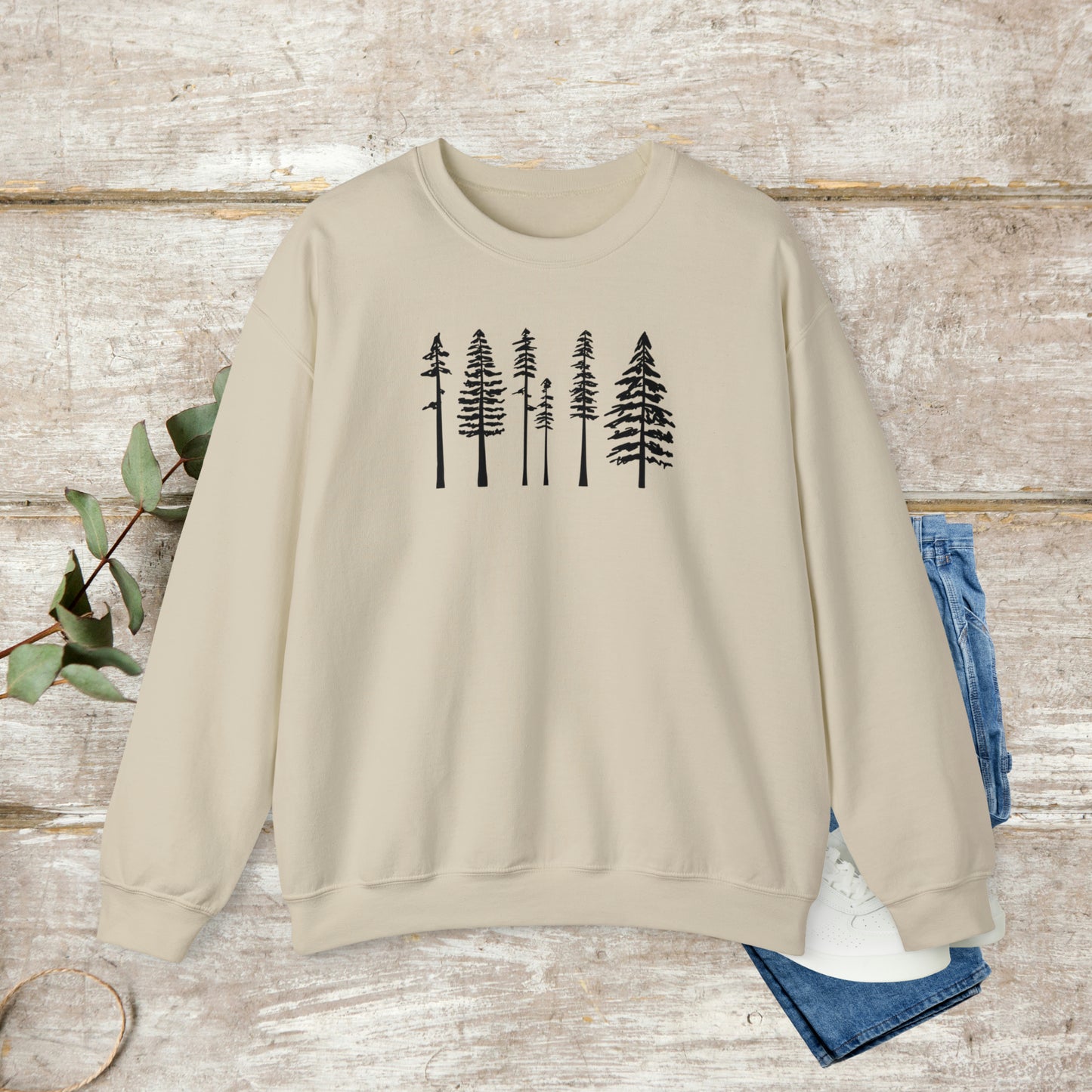 Pine Trees Sweater, Cotton Crewneck Sweater, Winter Sweatshirt, Womens Sweatshirt EUR