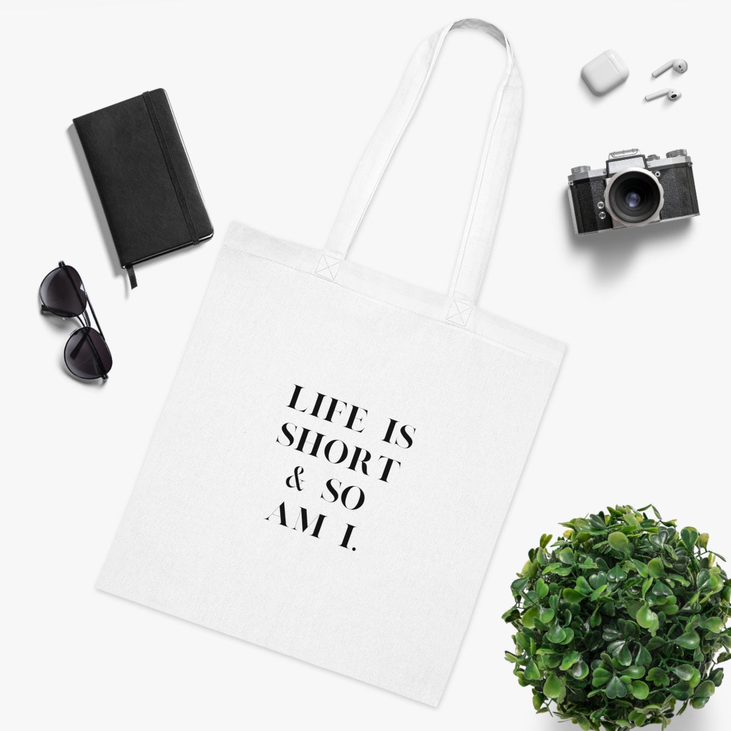 Funny Slogan Cotton Tote Bag, Lift Is Short & So Am I, Tote Shopping Bag