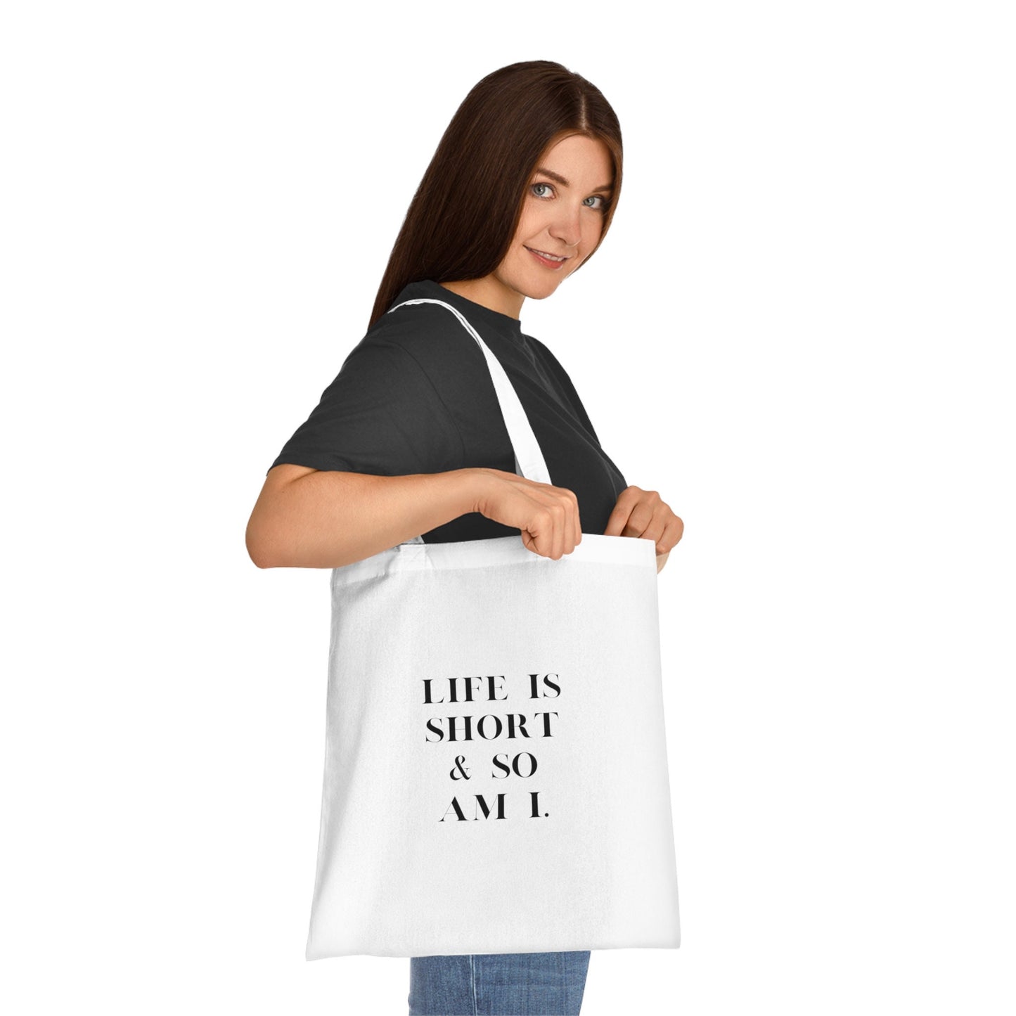 Funny Slogan Cotton Tote Bag, Lift Is Short & So Am I, Tote Shopping Bag