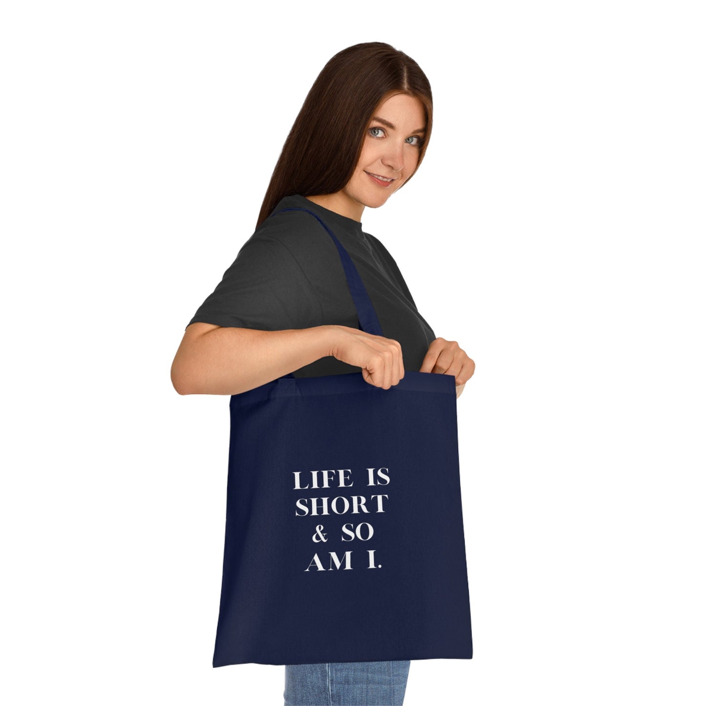 Funny Slogan Cotton Tote Bag, Lift Is Short & So Am I, Tote Shopping Bag