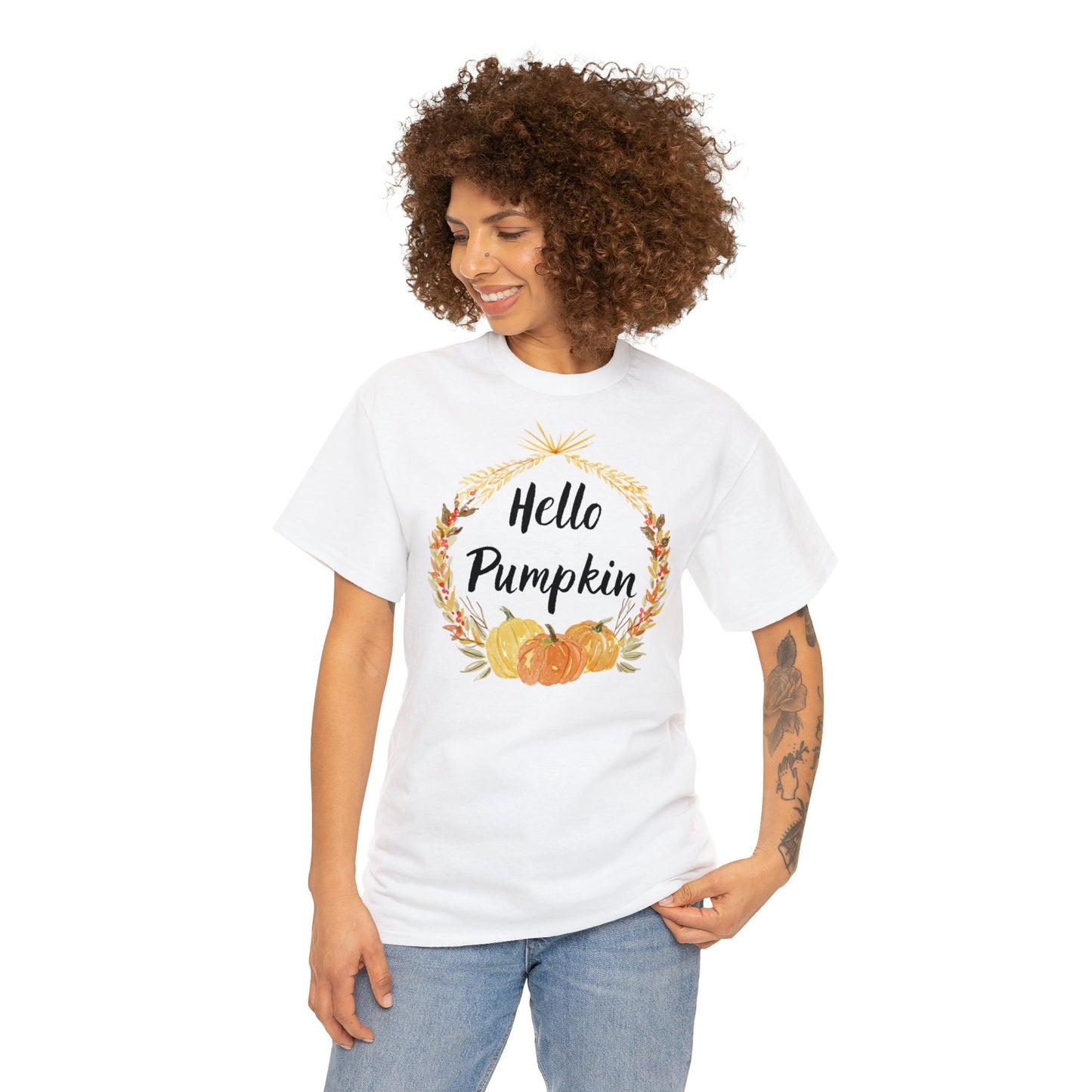 Hello Pumpkin T-shirt, Autumn T-shirt, Fall Aesthetic Shirt, Short Sleeve T-shirt EUR