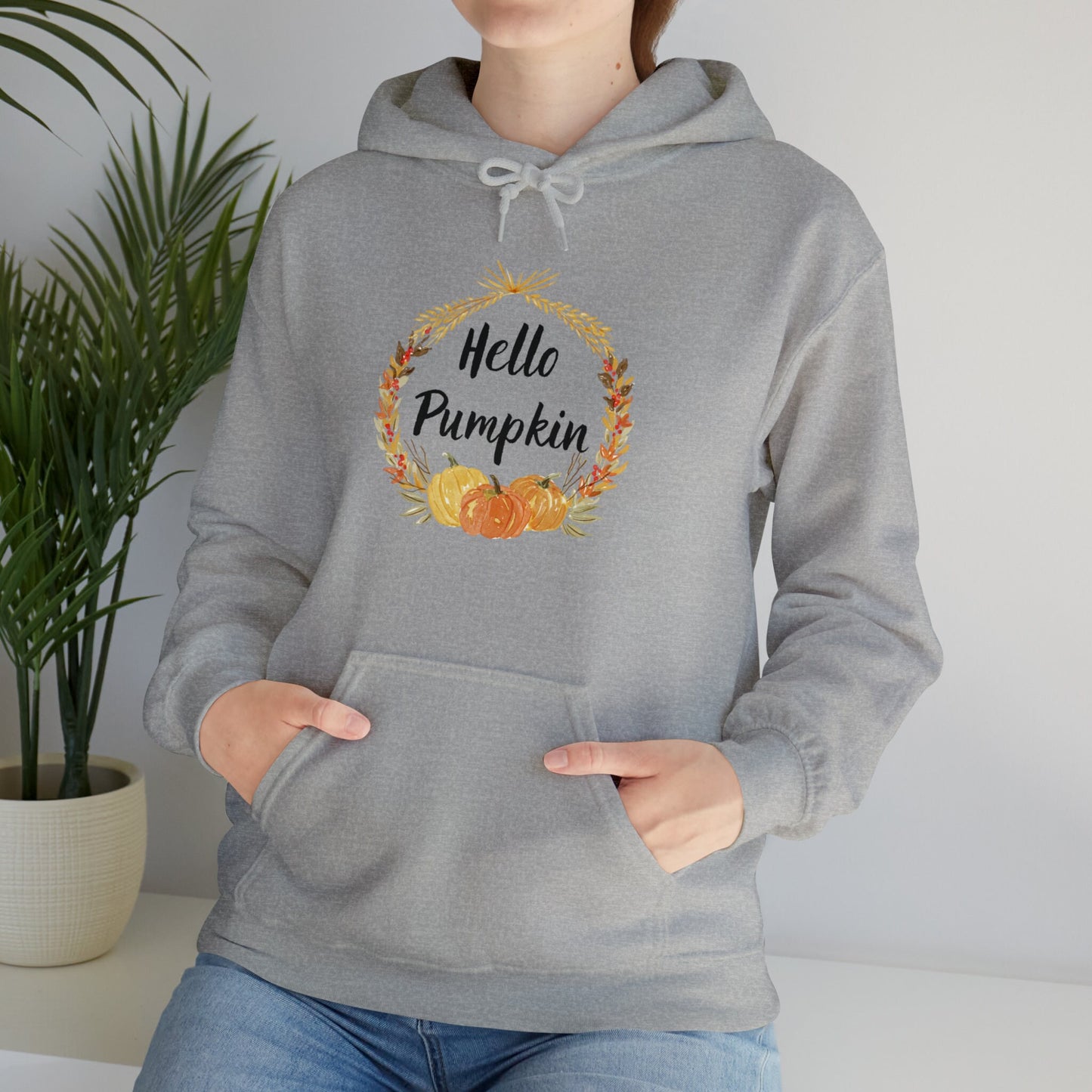 Hello Pumpkin Hooded Sweatshirt, Autumn Hoodie, Fall Aesthetic Sweatshirt, Long Sleeve Sweatshirt EUR