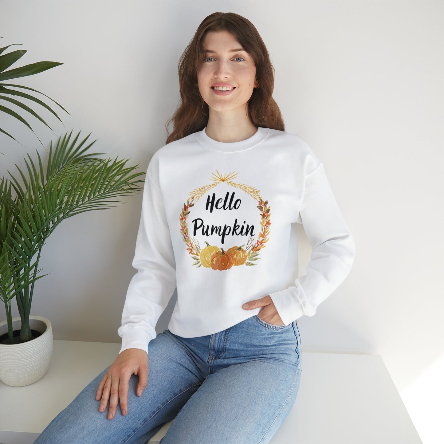 Hello Pumpkin Sweatshirt, Autumn Sweatshirt, Fall Aesthetic Sweatshirt, Long Sleeve Sweatshirt EUR