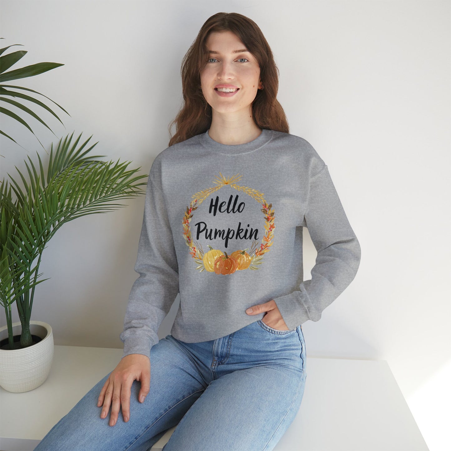 Hello Pumpkin Sweatshirt, Autumn Sweatshirt, Fall Aesthetic Sweatshirt, Long Sleeve Sweatshirt EUR