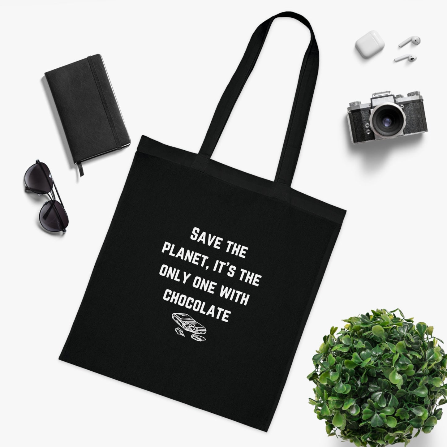 Funny Slogan Cotton Tote Bag, Save The Planet Its The Only One With Chocolate, Tote Shopping Bag