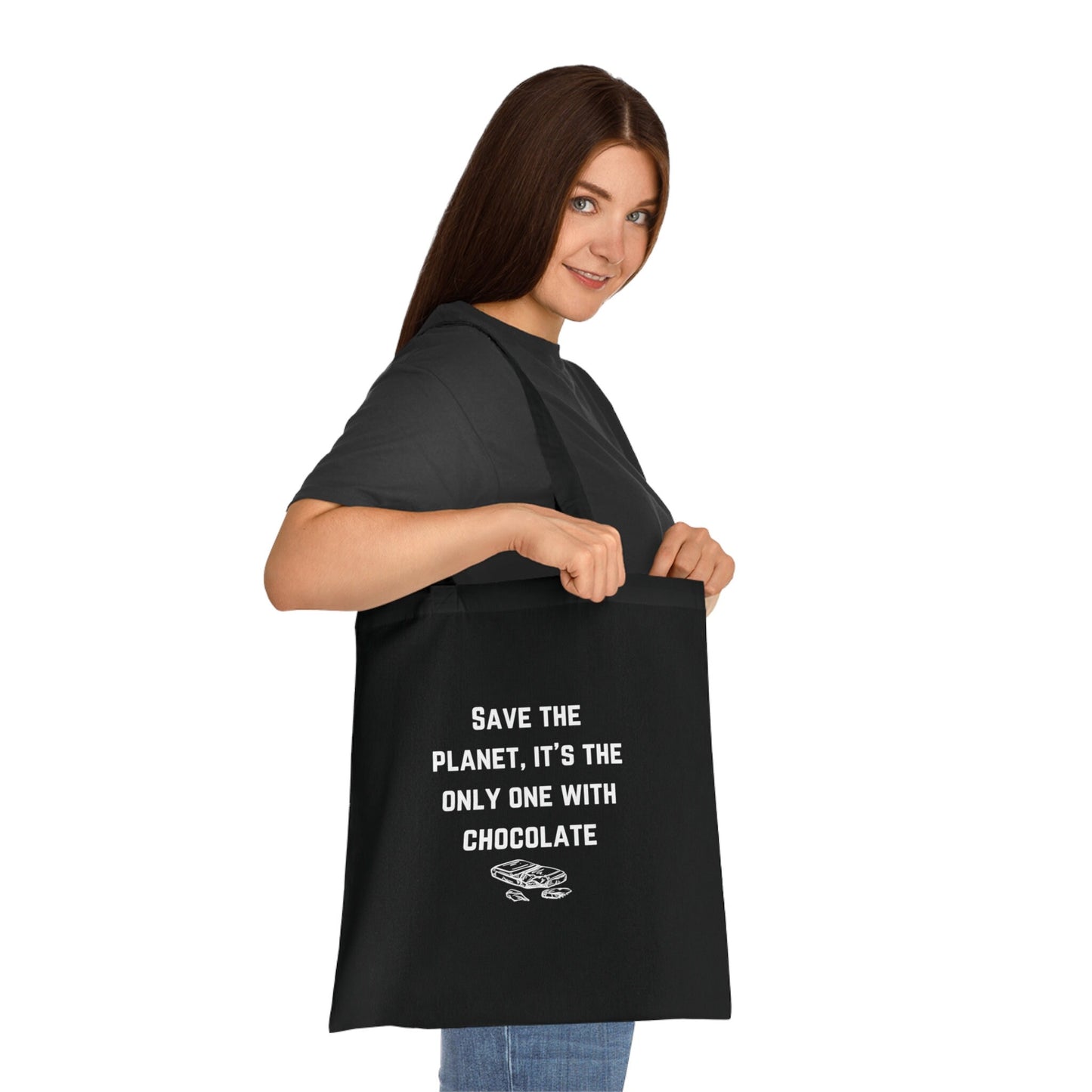 Funny Slogan Cotton Tote Bag, Save The Planet Its The Only One With Chocolate, Tote Shopping Bag