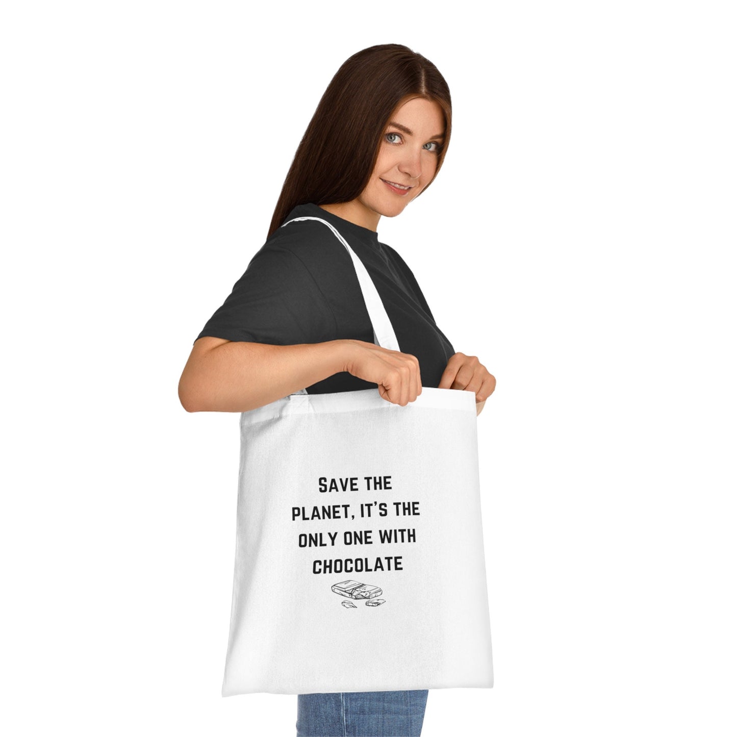 Funny Slogan Cotton Tote Bag, Save The Planet Its The Only One With Chocolate, Tote Shopping Bag