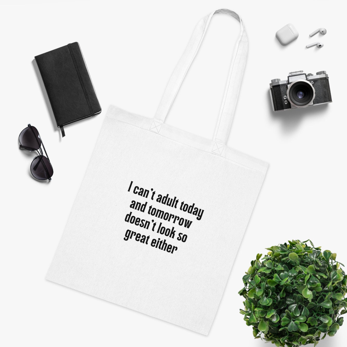 Funny Slogan Cotton Tote Bag, I Cant Adult Today, Tote Shopping Bag