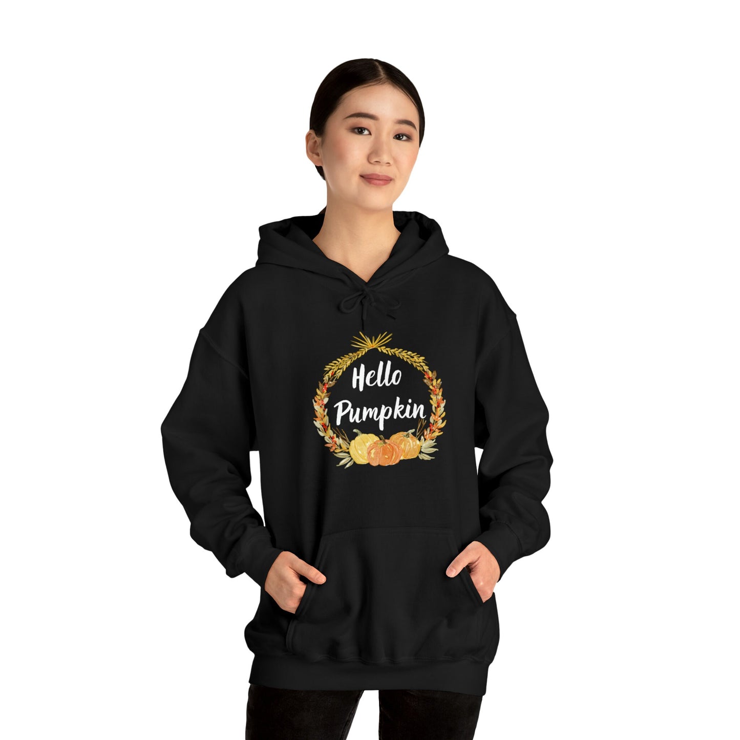 Hello Pumpkin Hooded Sweatshirt, Autumn Hoodie, Fall Aesthetic Sweatshirt, Long Sleeve Sweatshirt EUR