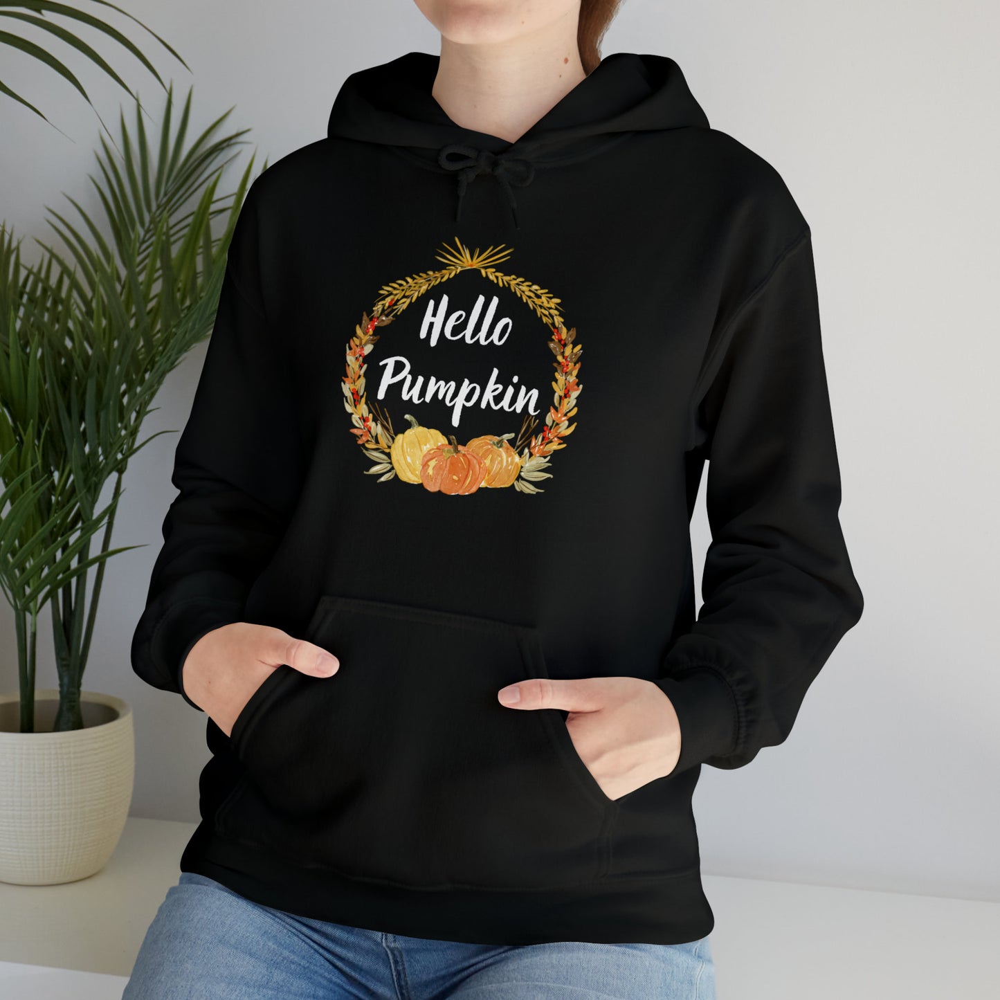 Hello Pumpkin Hooded Sweatshirt, Autumn Hoodie, Fall Aesthetic Sweatshirt, Long Sleeve Sweatshirt EUR