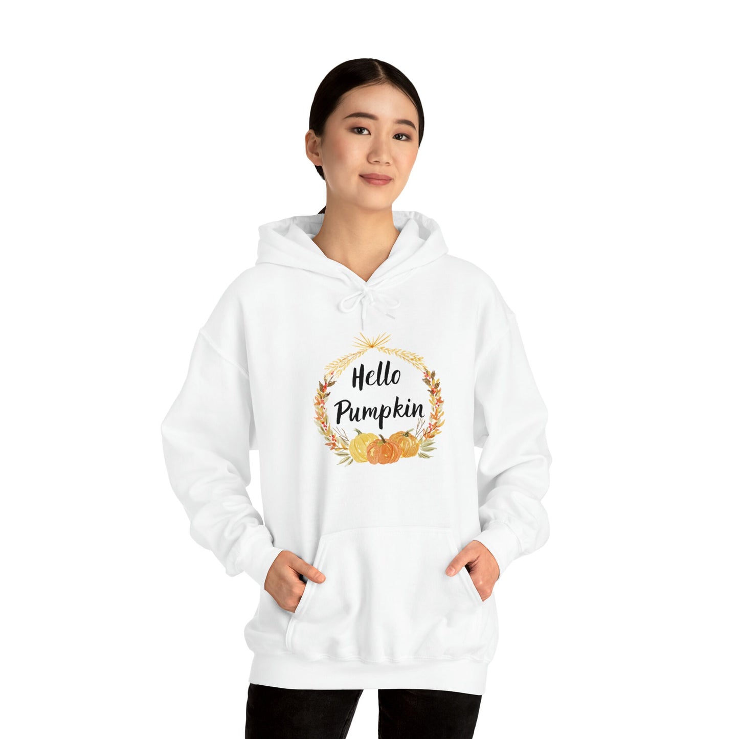 Hello Pumpkin Hooded Sweatshirt, Autumn Hoodie, Fall Aesthetic Sweatshirt, Long Sleeve Sweatshirt EUR