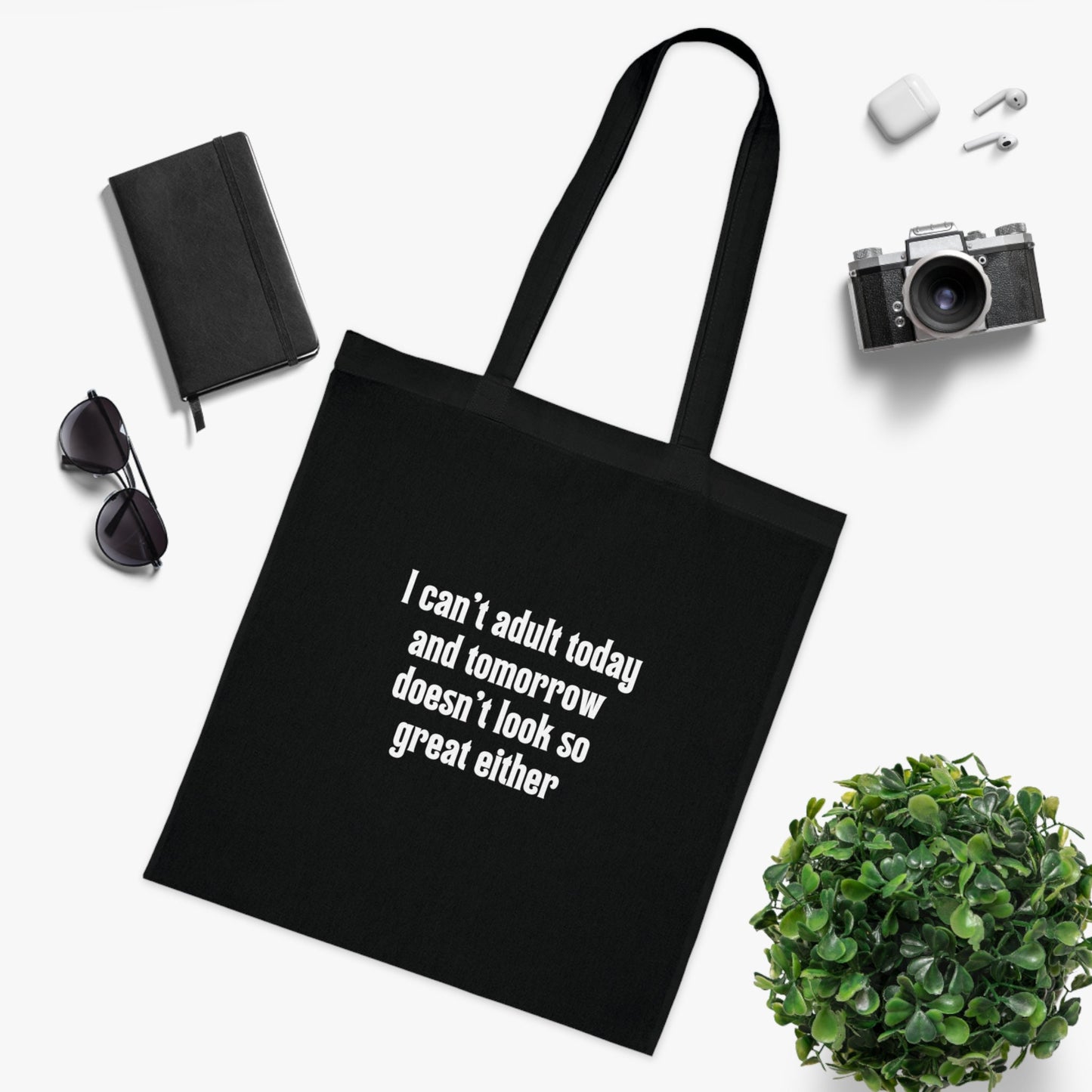 Funny Slogan Cotton Tote Bag, I Cant Adult Today, Tote Shopping Bag